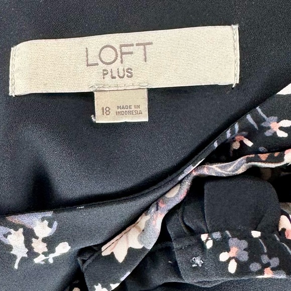 LOFT Black Floral Long Sleeve Dress Plus Size 18 - Picture 9 of 13